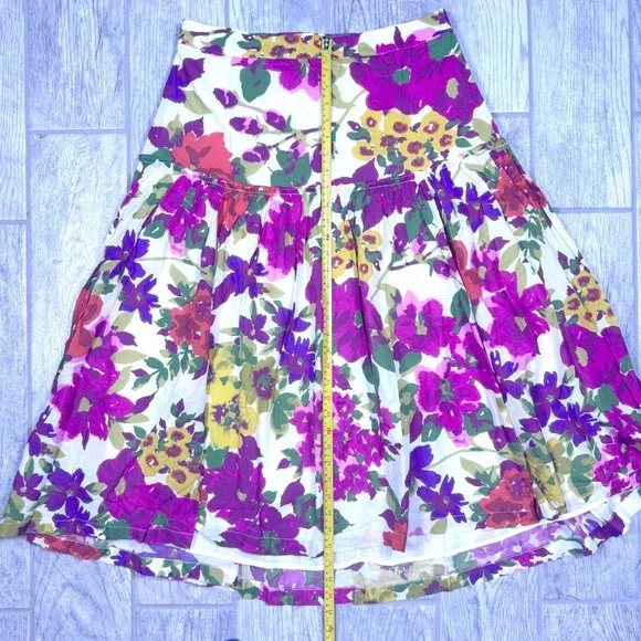 Sundance Bella Rose Floral Skirt Large Tiered Lined Midi Skirt Boho Cotton - Picture 7 of 8